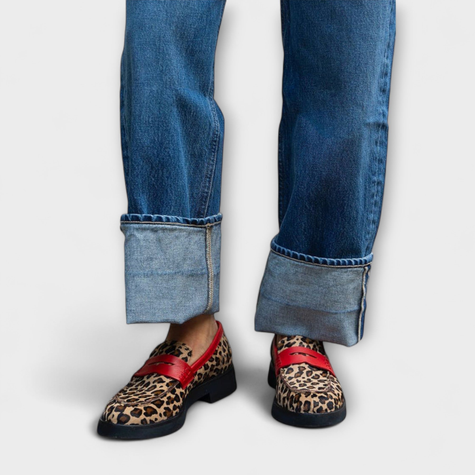 Loafer Damen Leopardenmuster runde Zehenkappe Gummisohle – Liora