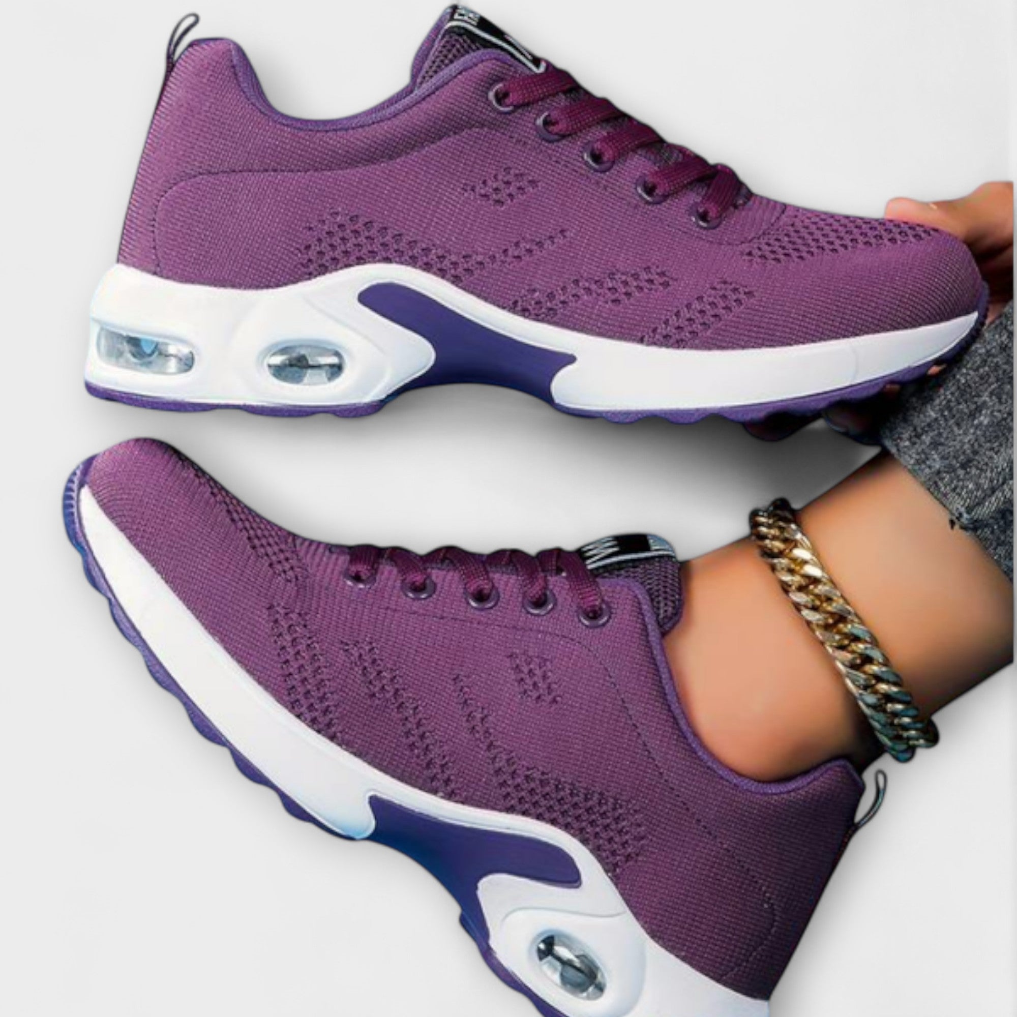 Sneaker Damen Orthopädisch Weiche Sohle Klettverschluss Schwarz Rosa Lila – Lina