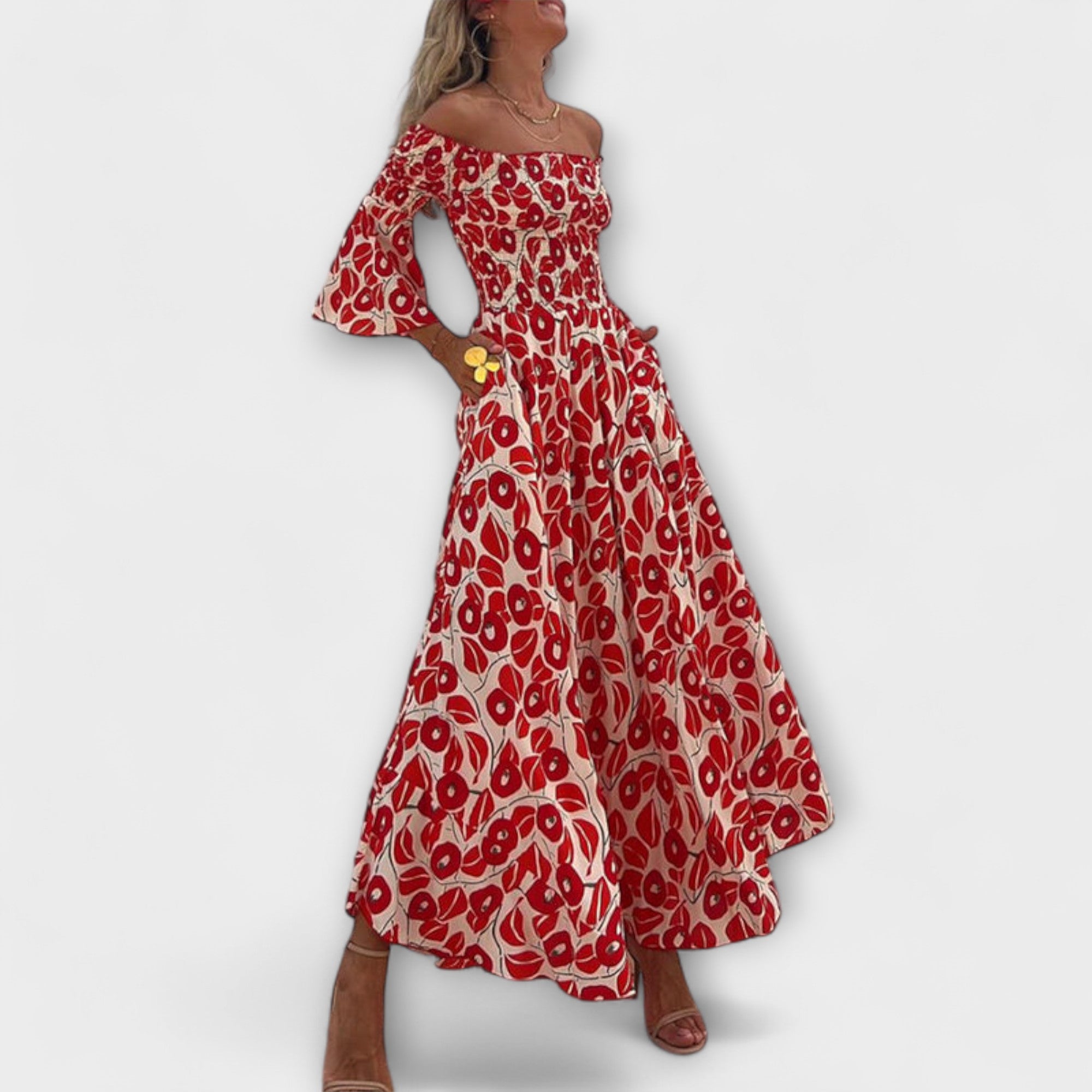 Sienna - Urlaubstaugliches schulterfreies Maxikleid