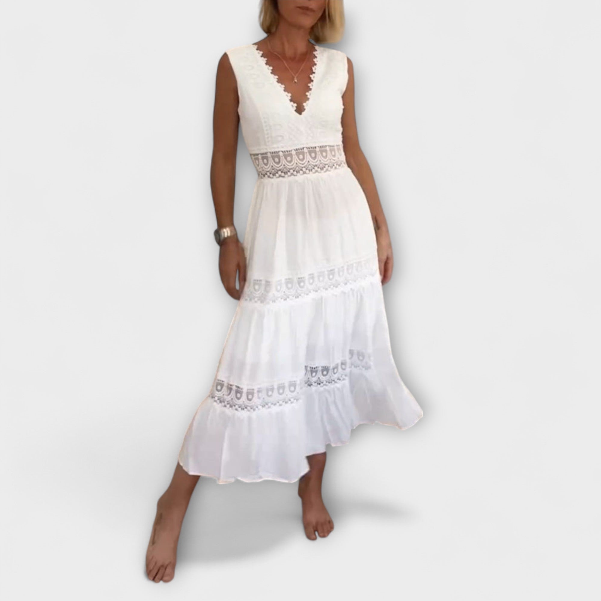 Aurélie - Elegantes V-Ausschnitt Spitzenkleid