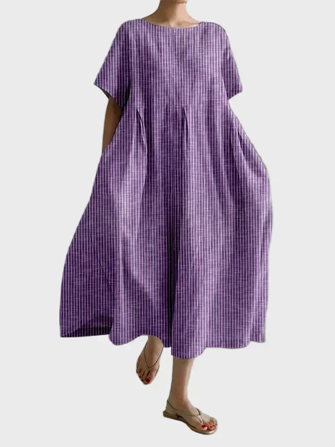 Kleid Damen Karomuster Weiter Schnitt Rot Blau Grün Grau Lila