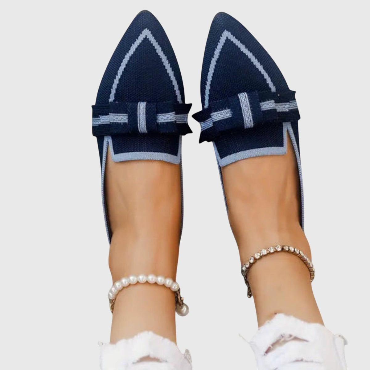 Ballerinas Damen Knotendetail Flach Weiches Obermaterial Schwarz Blau Weiss – Blaire