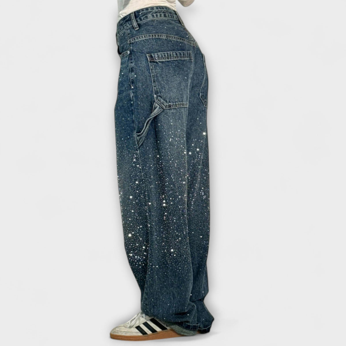 Jeans Damen Ballonschnitt Glanz-Denim Hoher Bund Dunkelblau Hellblau – Fable