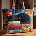 Gesteppte Tasche - Schwarze Katze, Bücher und Tasse