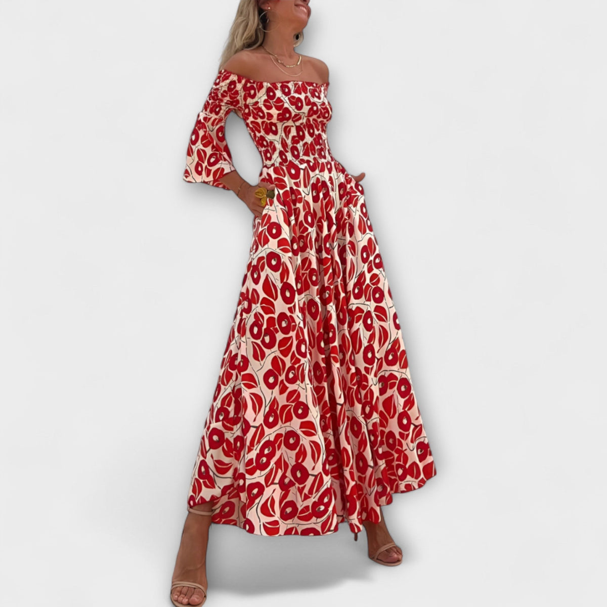Bella - Off-Shoulder Kleid mit Meeresblumen