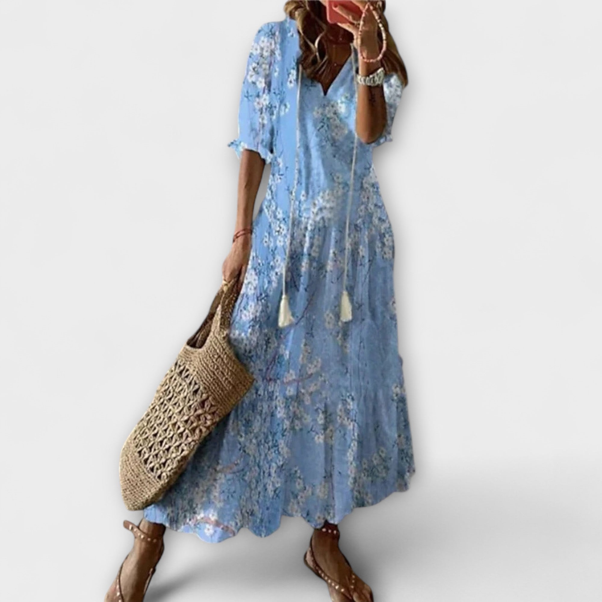 Anna – Damen Bohemian Sommerkleid mit Fliessender Silhouette