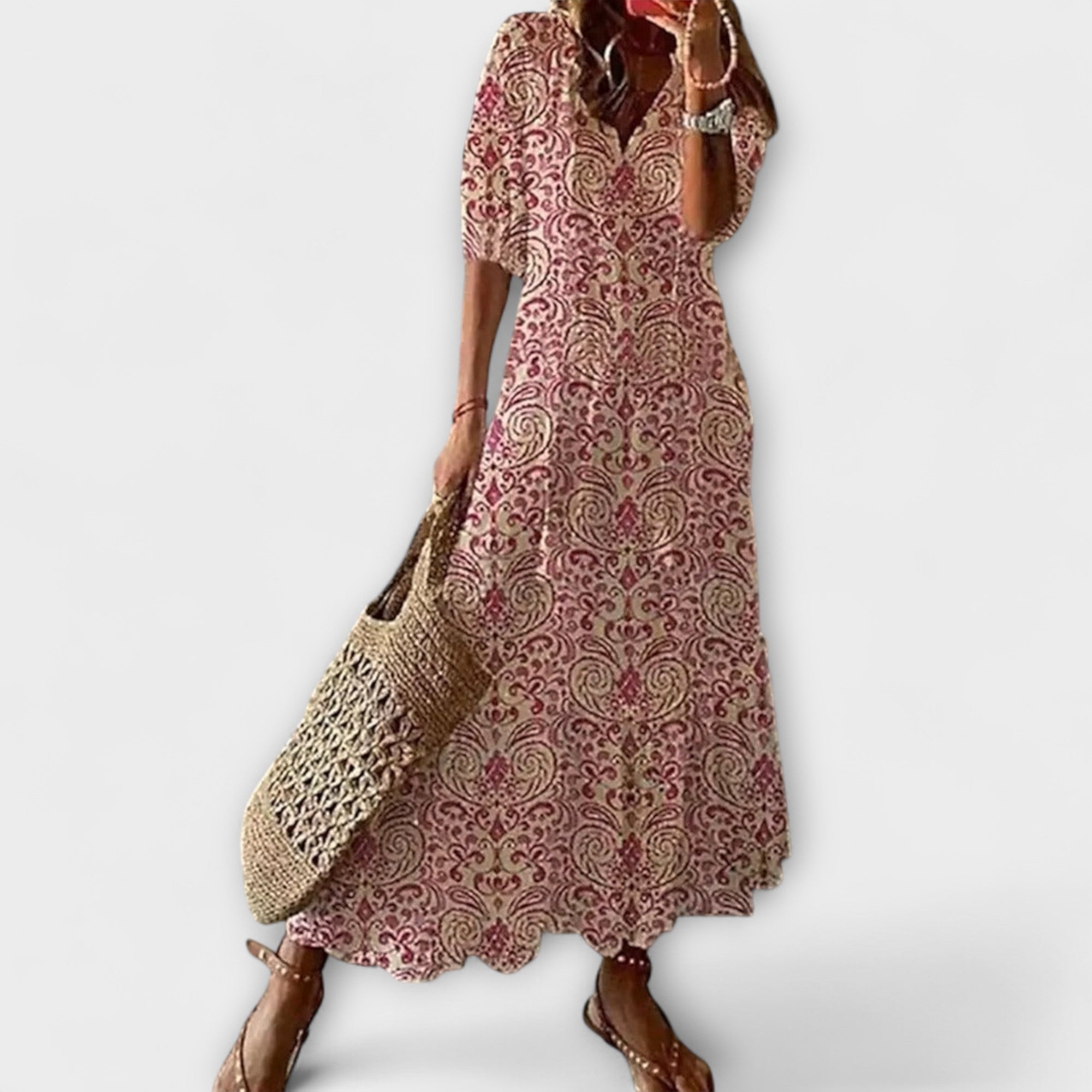 Anna – Damen Bohemian Sommerkleid mit Fliessender Silhouette