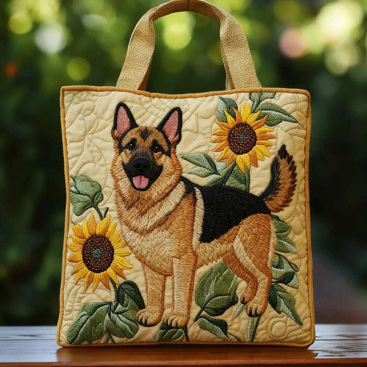 Gesteppte Tasche - Schäferhund mit Blumen