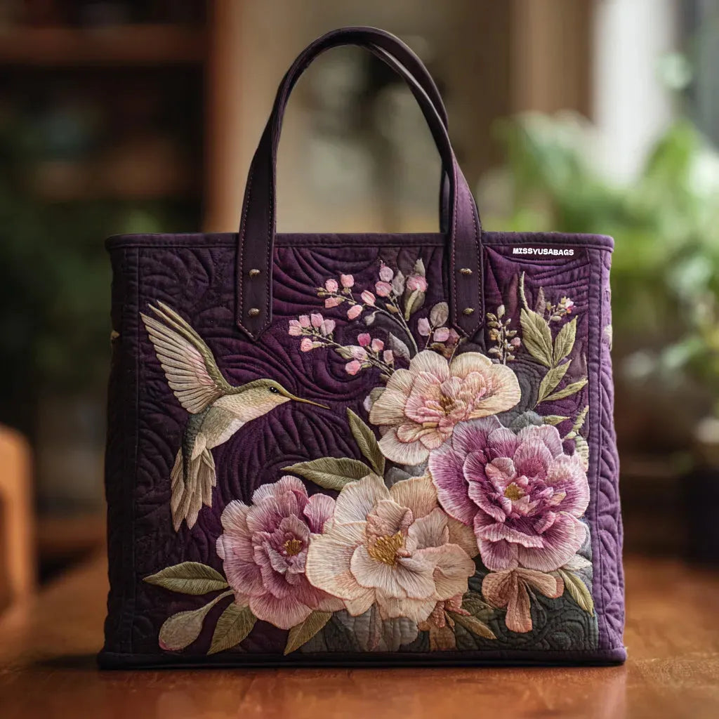 Gesteppte Tasche - Kolibri und Orchidee