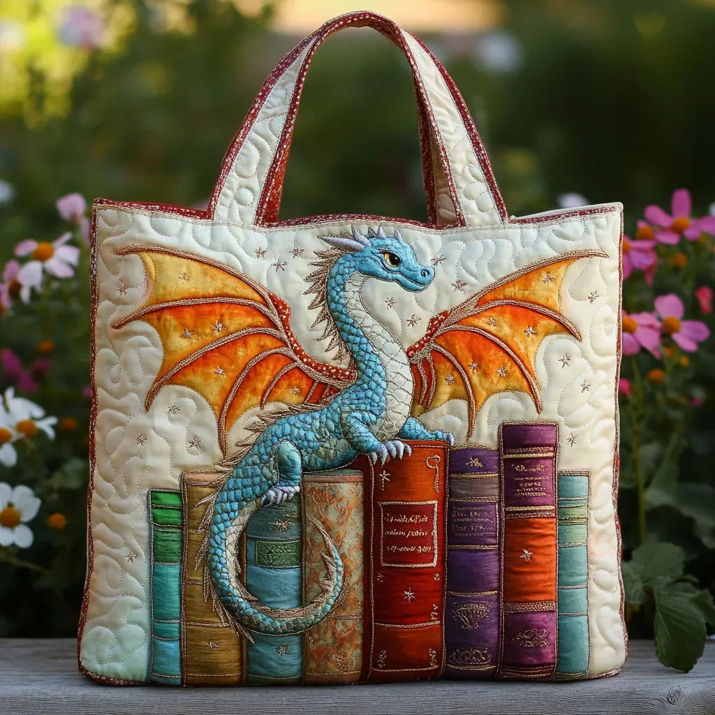 Gesteppte Tasche - Grüner Drache, Hüter der Bücher