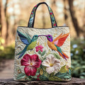 Gesteppte Tasche - Kolibri und weisse Blüten