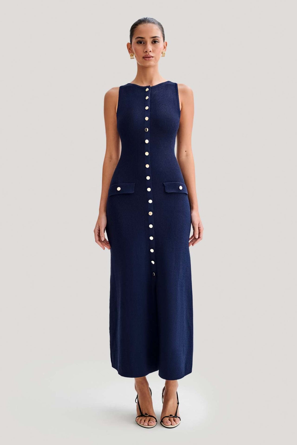 Gabriela - Ärmelloses Strickkleid mit Knöpfen