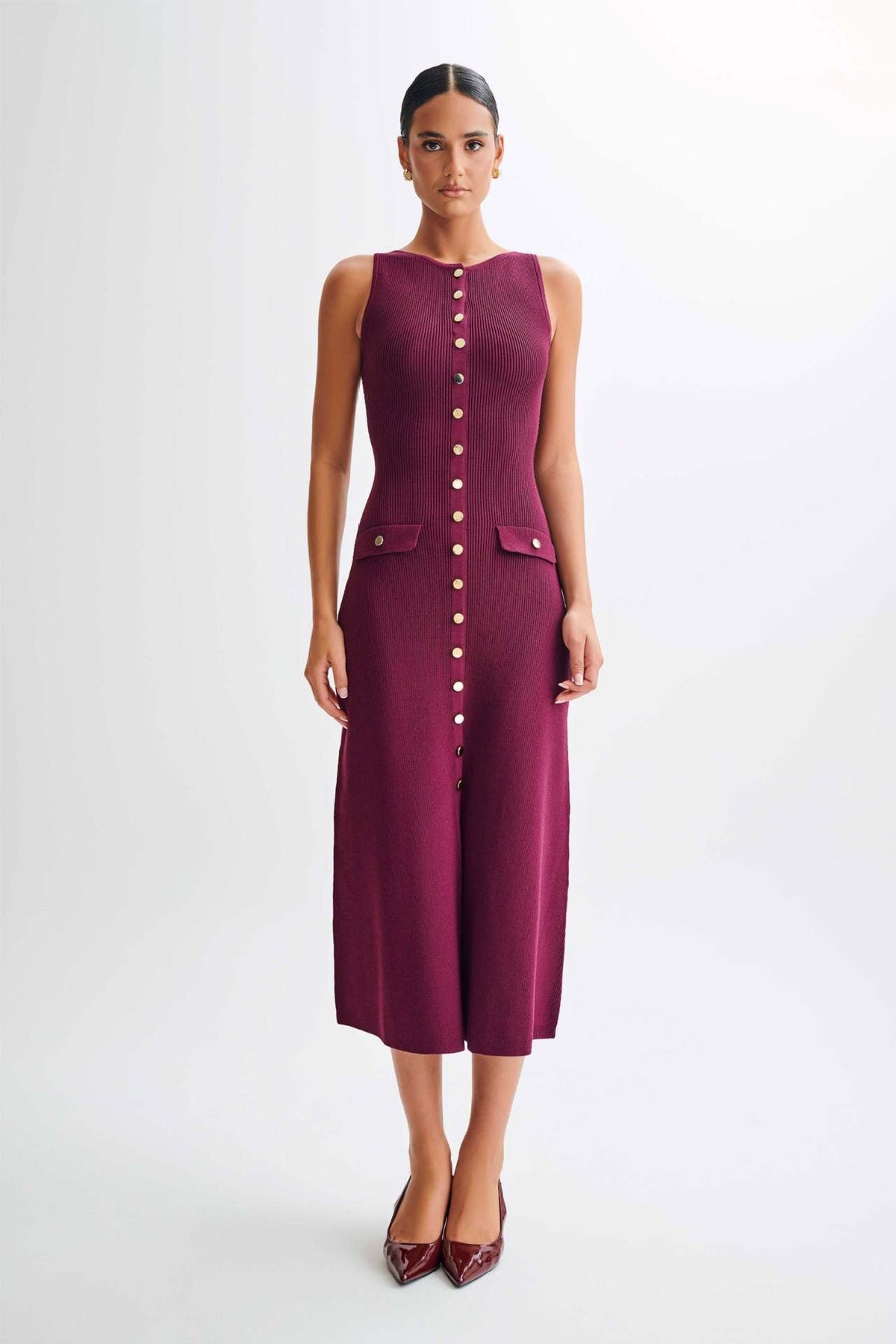 Gabriela - Ärmelloses Strickkleid mit Knöpfen
