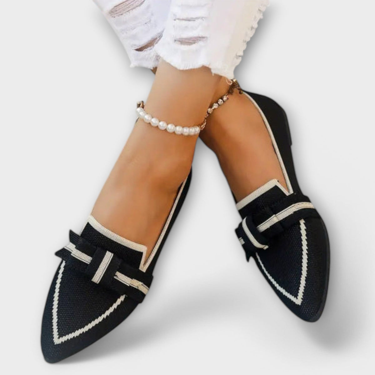 Loafer Damen Flach Knotendetail Bequem Schwarz Königsblau Weiss