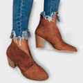 Stiefeletten Damen Blockabsatz Bequem Alltag Braun Schwarz Khaki