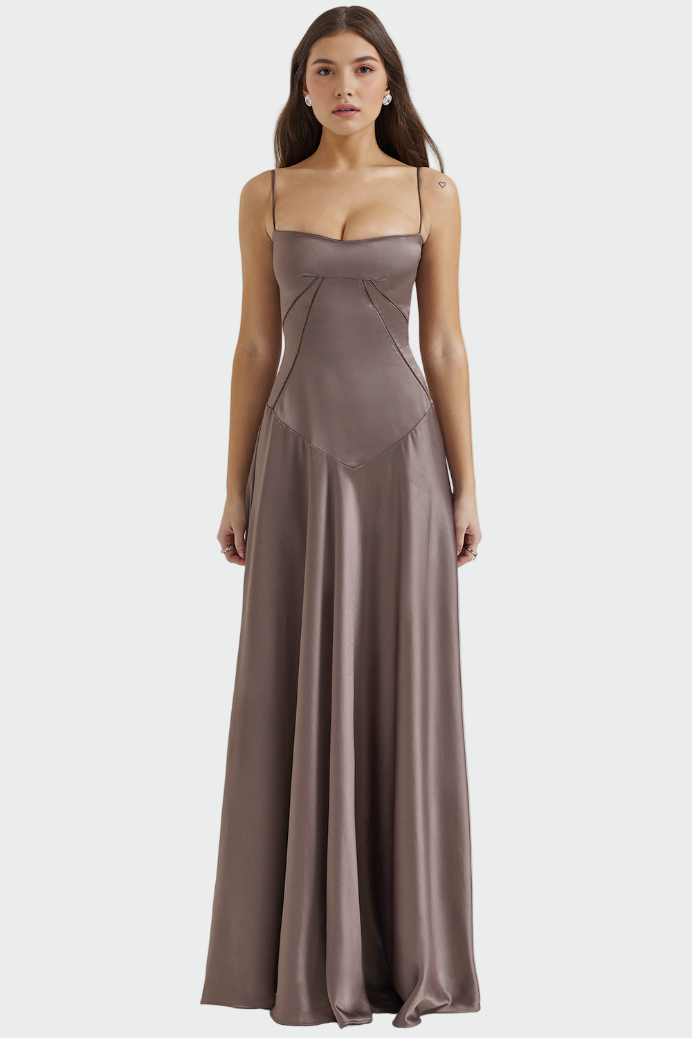 Vítězslava - Satin-Maxikleid mit schmalen Trägern