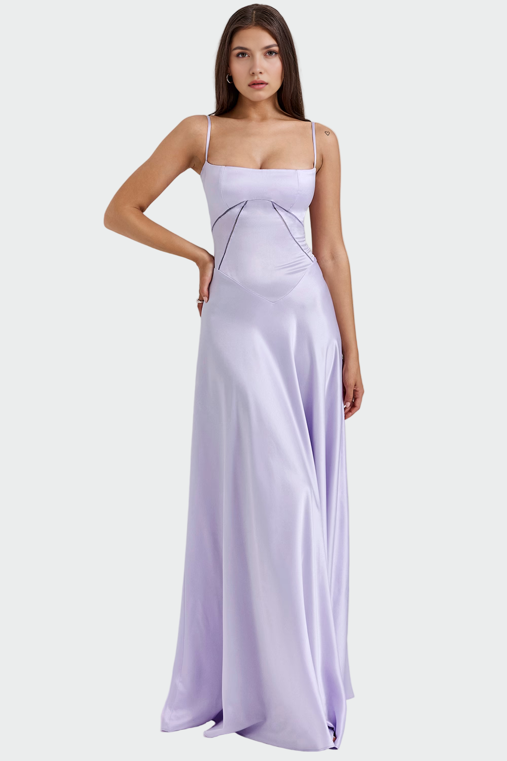 Vítězslava - Satin-Maxikleid mit schmalen Trägern