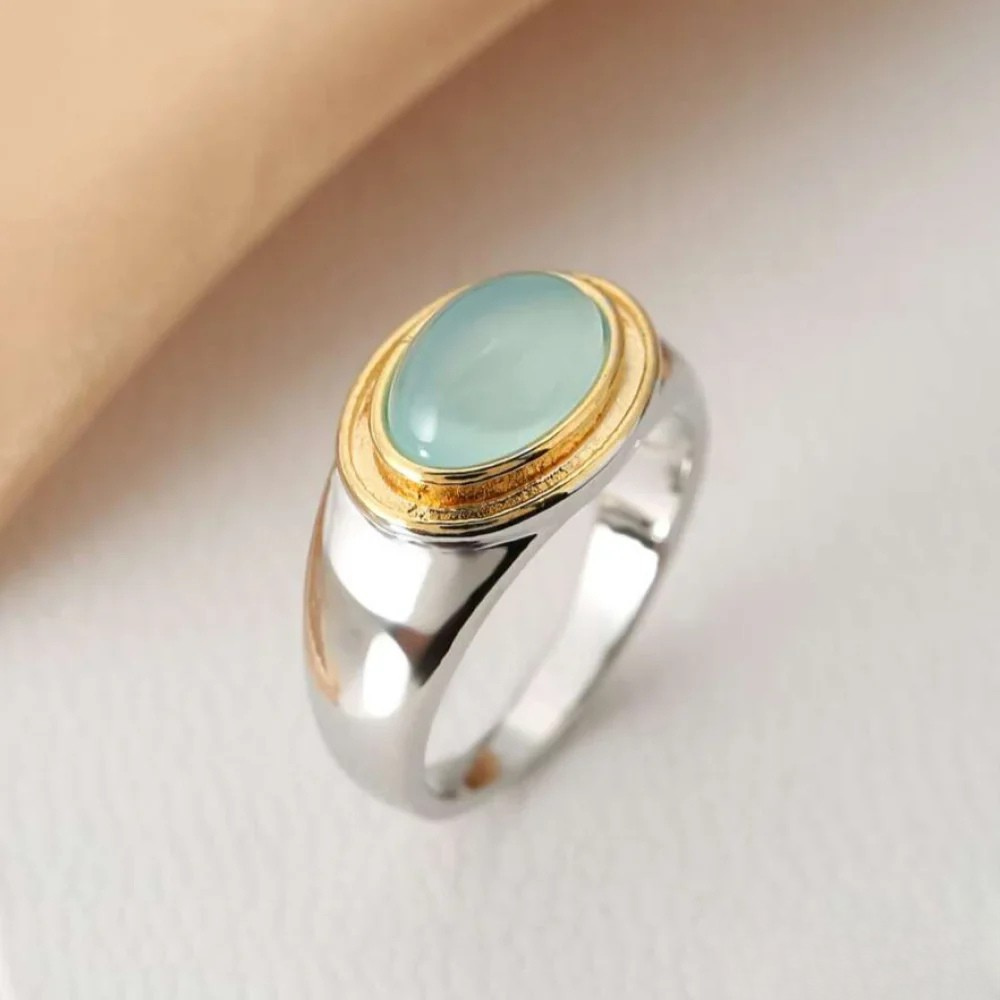 Retro Grüner Mondstein Ring