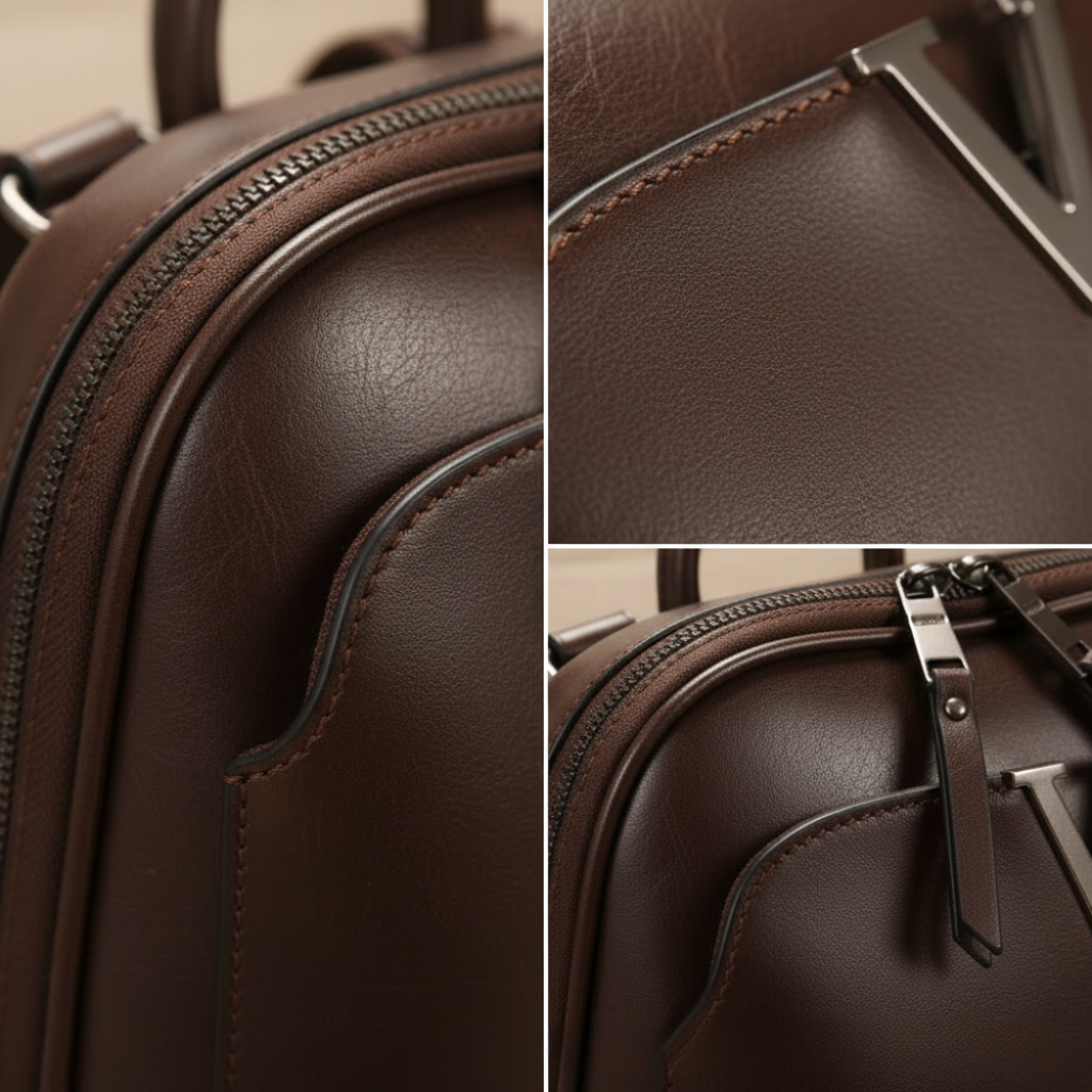 Rucksack Damen Leder Doppelter Reissverschluss mit Schloss Dunkelbraun Schwarz Rot – Alex