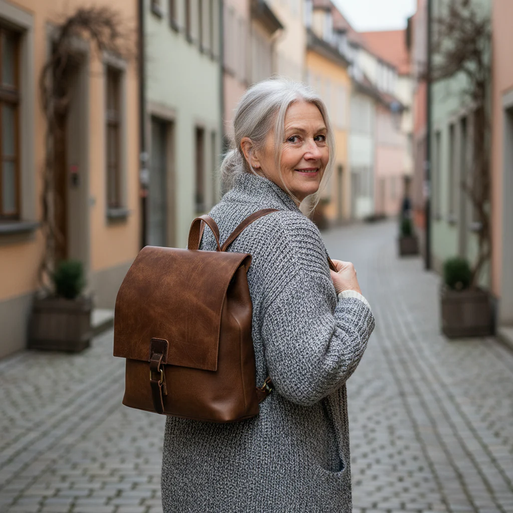 Rucksack Damen Leder Wandelbar zur Umhängetasche Vintage-Look Karamell Grün Blau – Mats