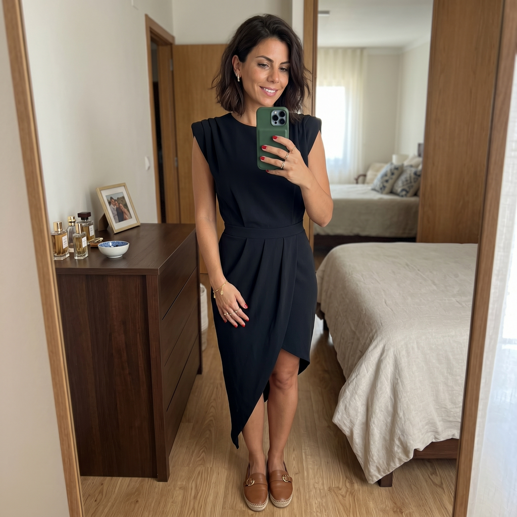 Maja - Asymmetrisches Kleid mit strukturierten Schultern