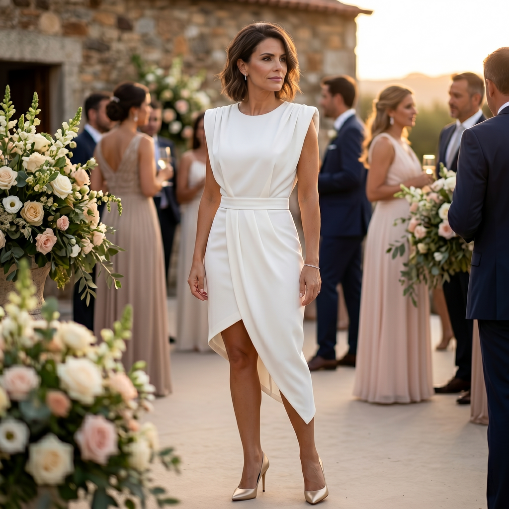Maja - Asymmetrisches Kleid mit strukturierten Schultern