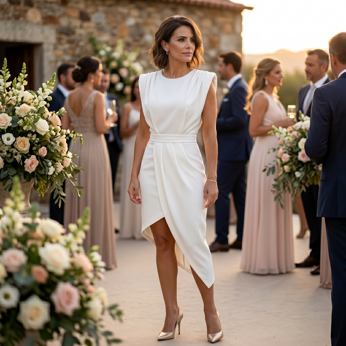 Maja - Asymmetrisches Kleid mit strukturierten Schultern