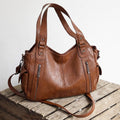 Ledertasche Damen Beuteltasche mit Reissverschluss Geräumig Braun Schwarz – Valentina