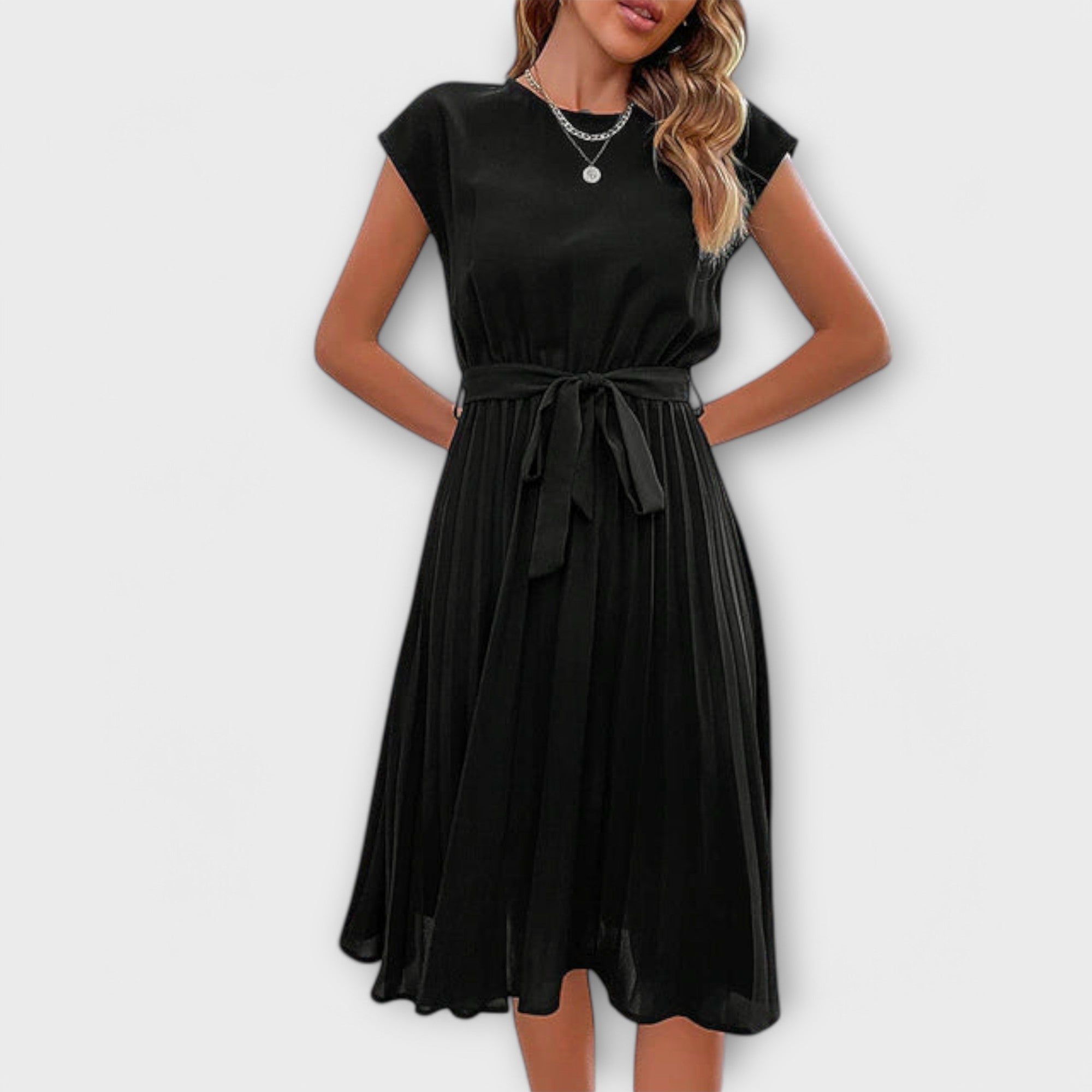 Claire - Kurzarm, gefältete, lässige Midikleid
