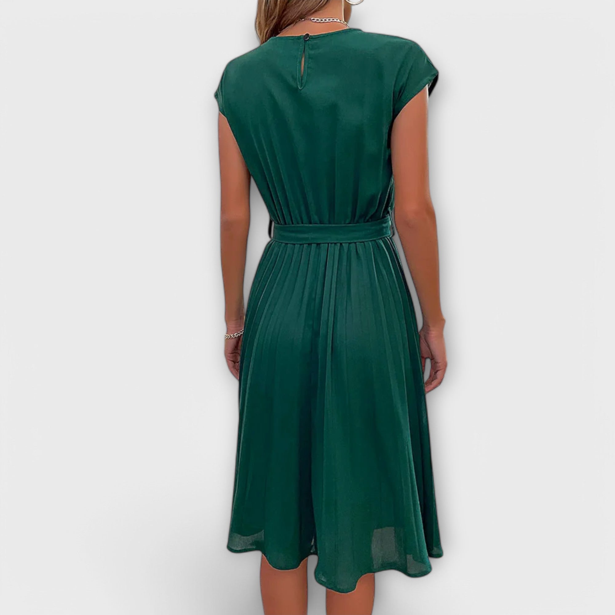 Claire - Kurzarm, gefältete, lässige Midikleid
