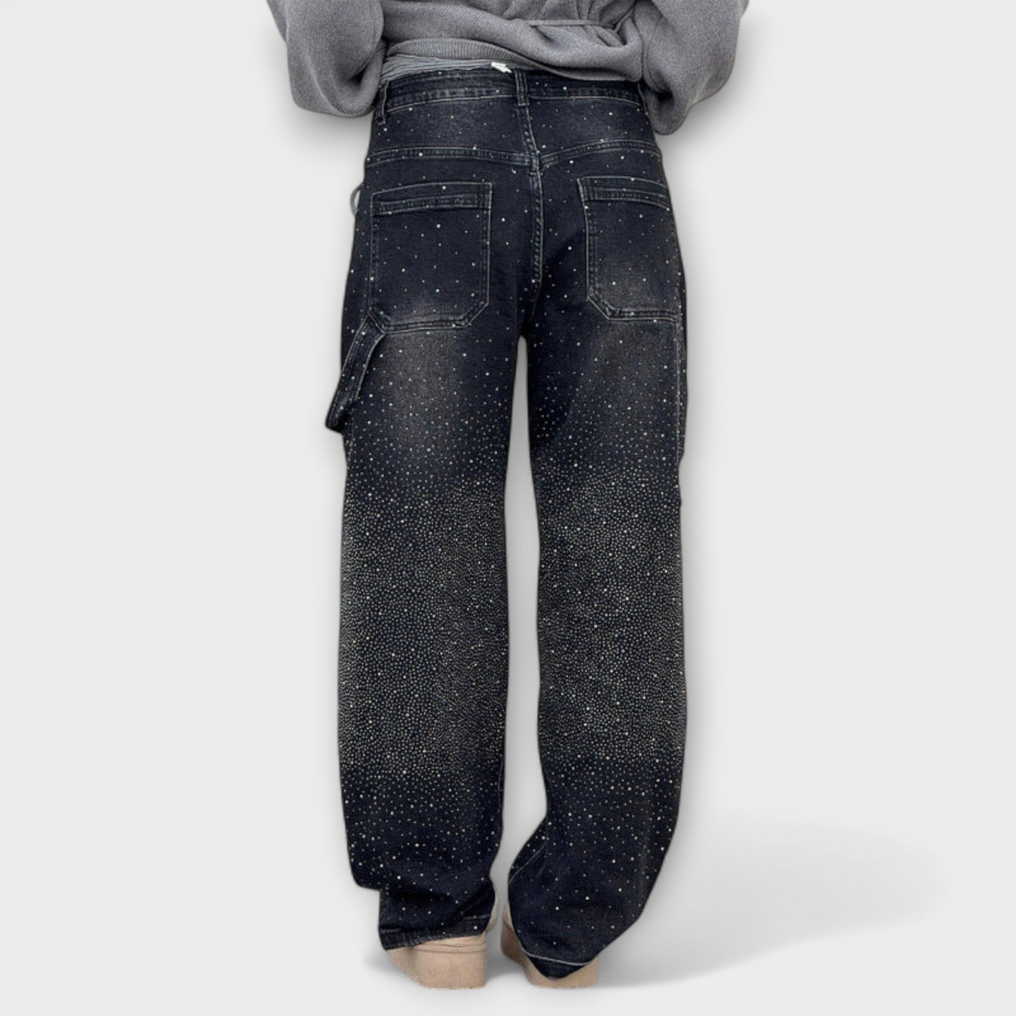 Jeans Damen Ballonschnitt Glanz-Denim Hoher Bund Dunkelblau Hellblau – Fable