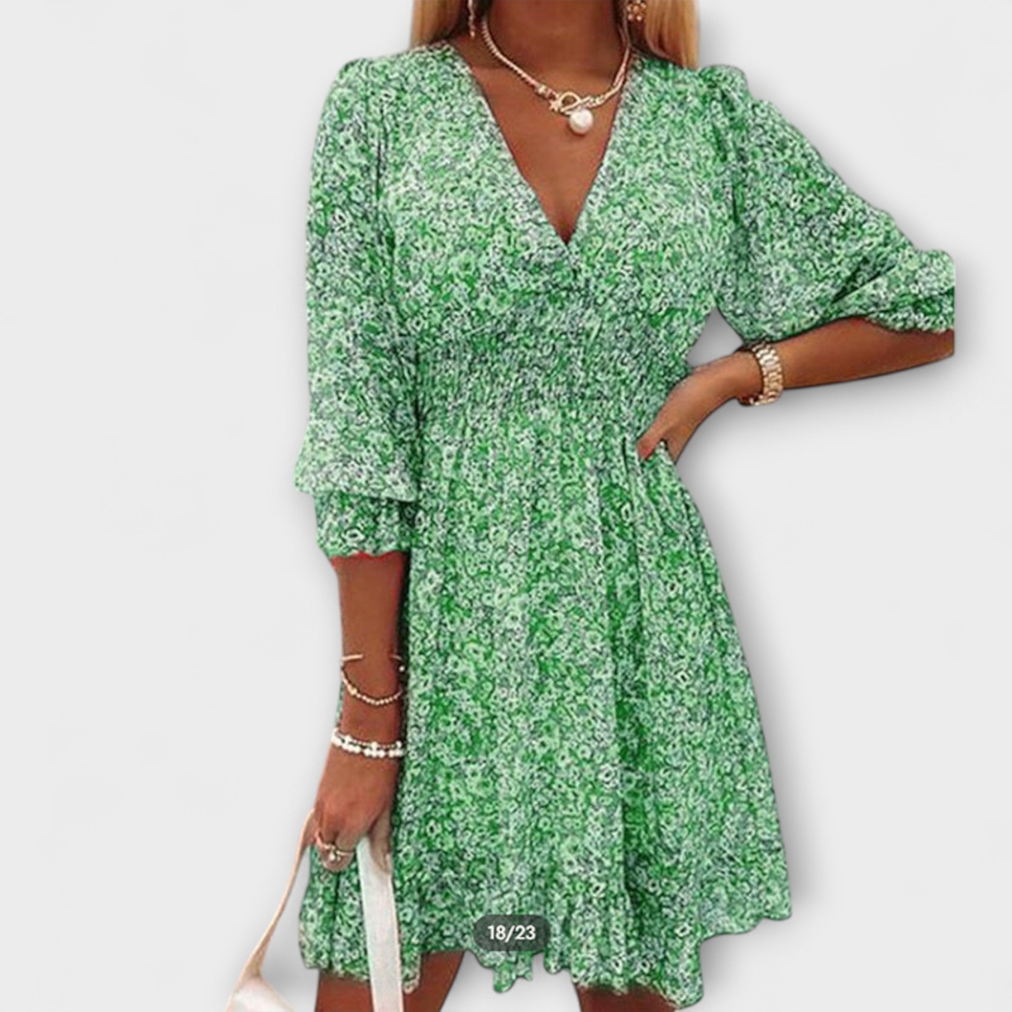 Blumiges Puffärmelkleid für Damen