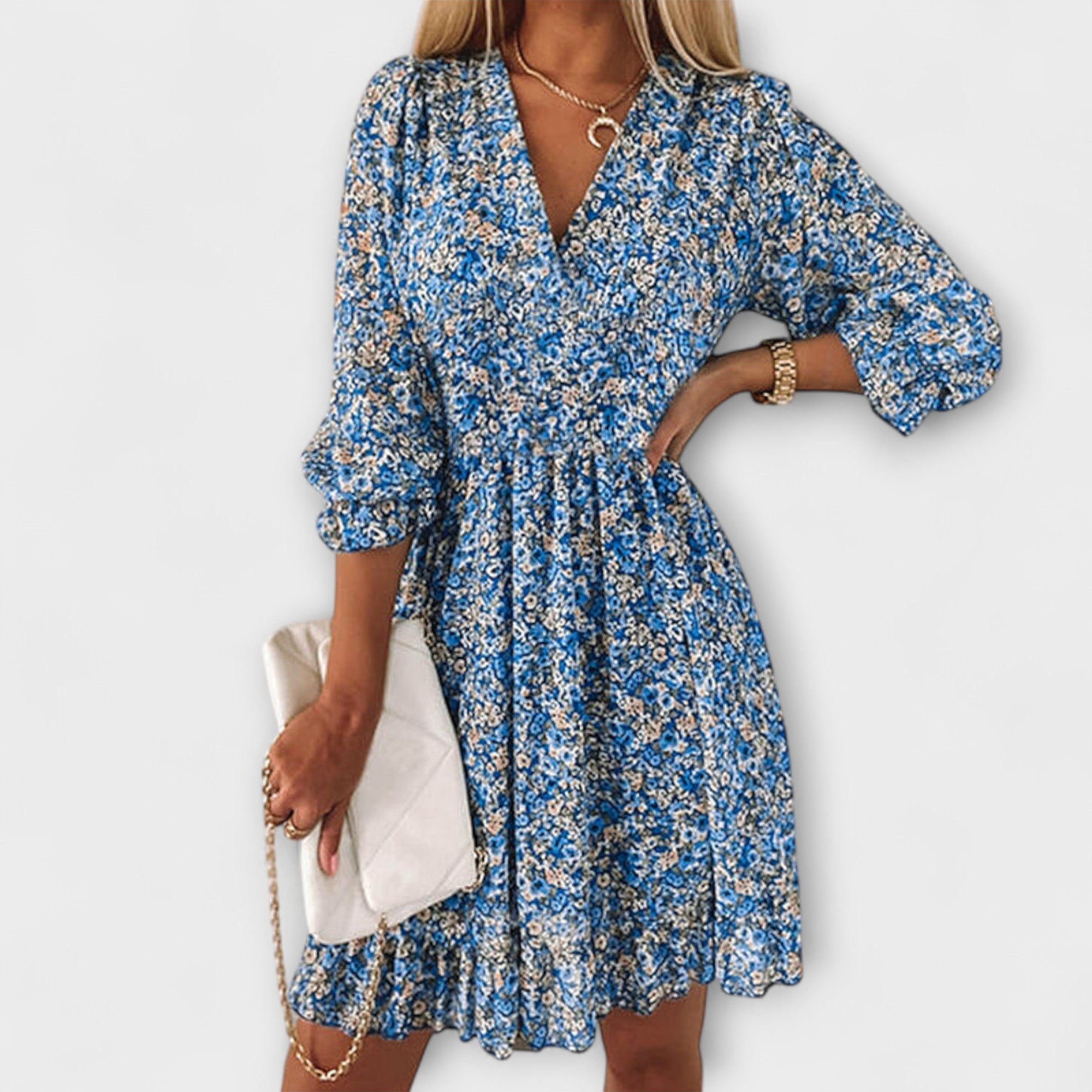 Blumiges Puffärmelkleid für Damen