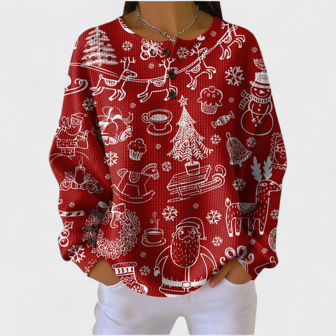 Sweatshirt Damen Rot Bedruckt Innen Weich und Warm – Karla