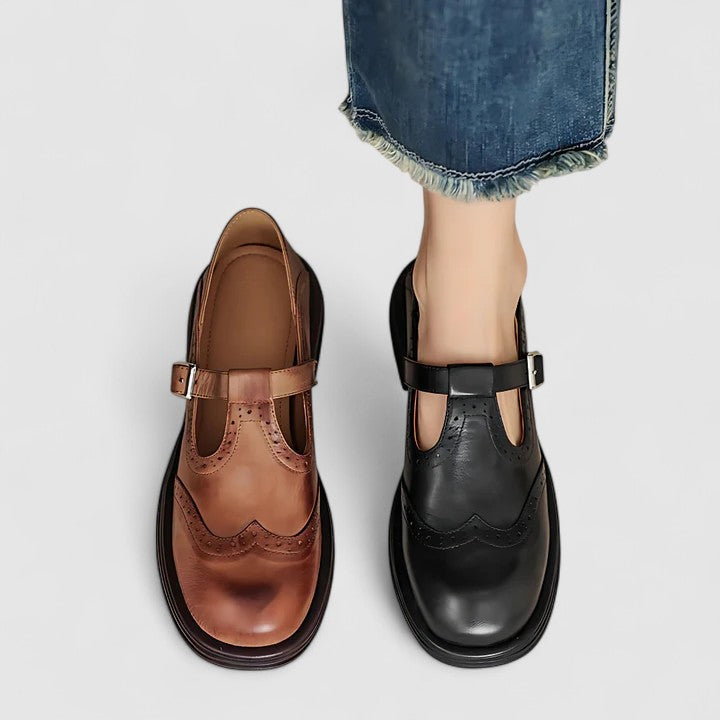 Spangenschuhe Damen Riemchen Blockabsatz Klassisch Braun Schwarz – Louisa