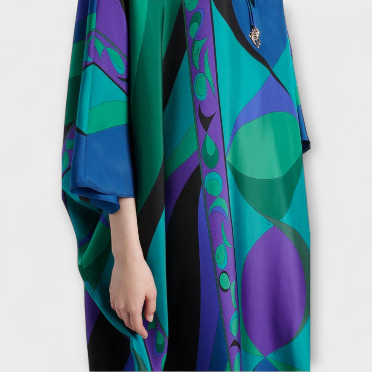 Maxikleid Damen Kaftan Satin Wirbelmuster Fliessende Silhouette – Harper