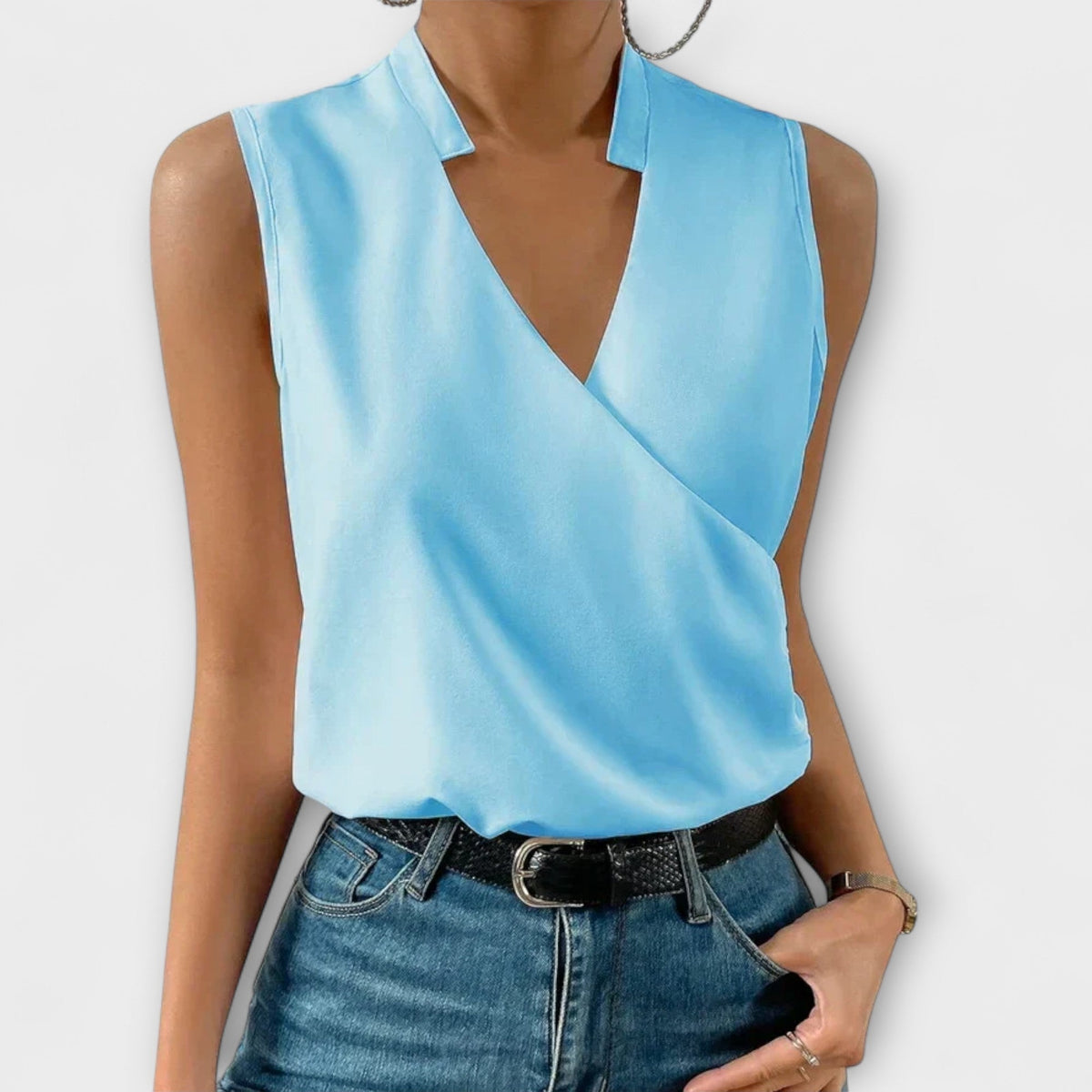 Sommertop Damen V-Ausschnitt Blumenmuster Weiss Blau Schwarz