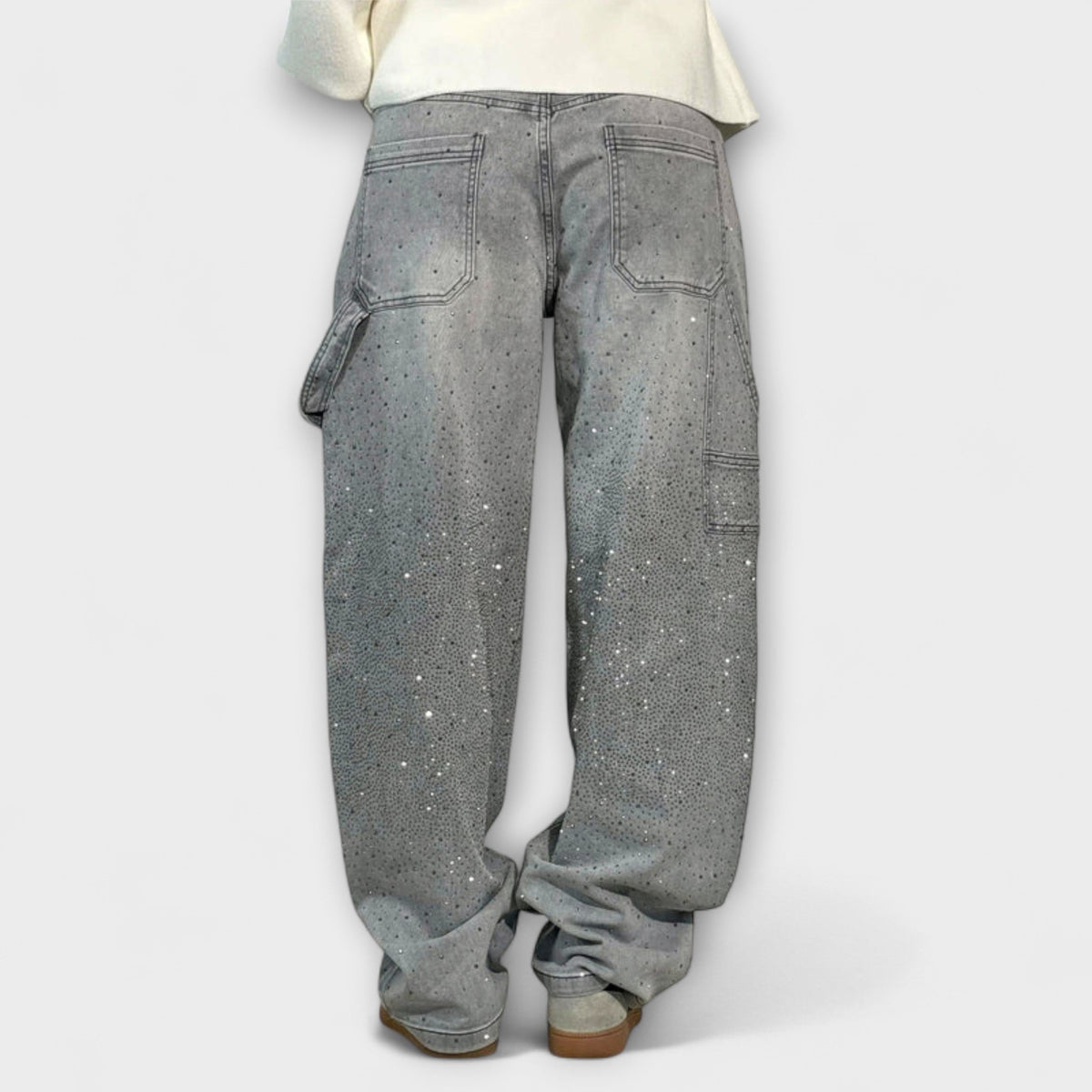 Jeans Damen Ballonschnitt Glanz-Denim Hoher Bund Dunkelblau Hellblau – Fable