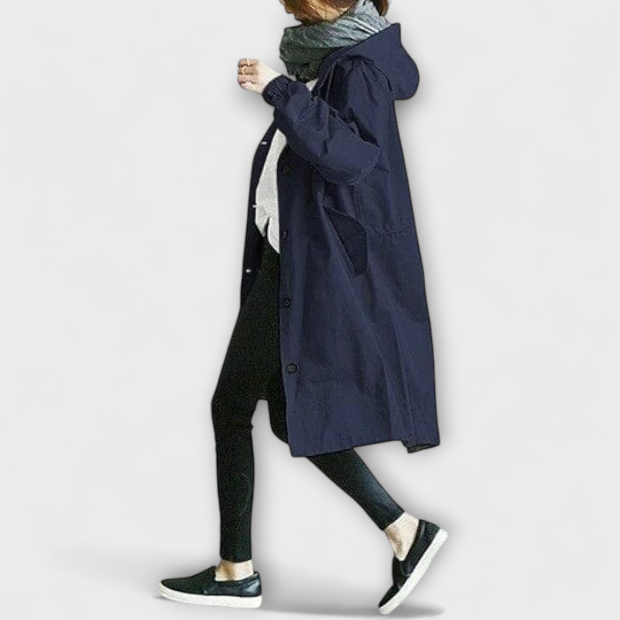 Trenchcoat Damen Wasserdicht Regenmantel Elegant Grau Schwarz – Andréa