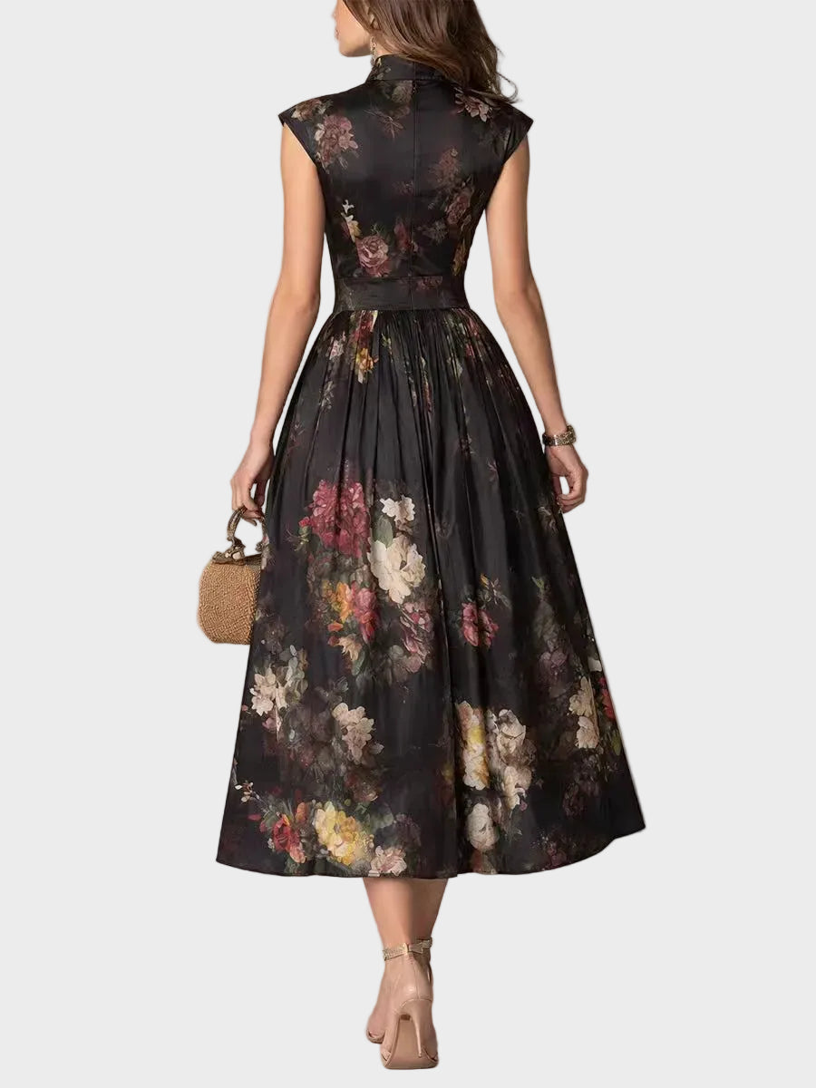 Elsa - Plissiertes Midikleid mit Blumenmuster