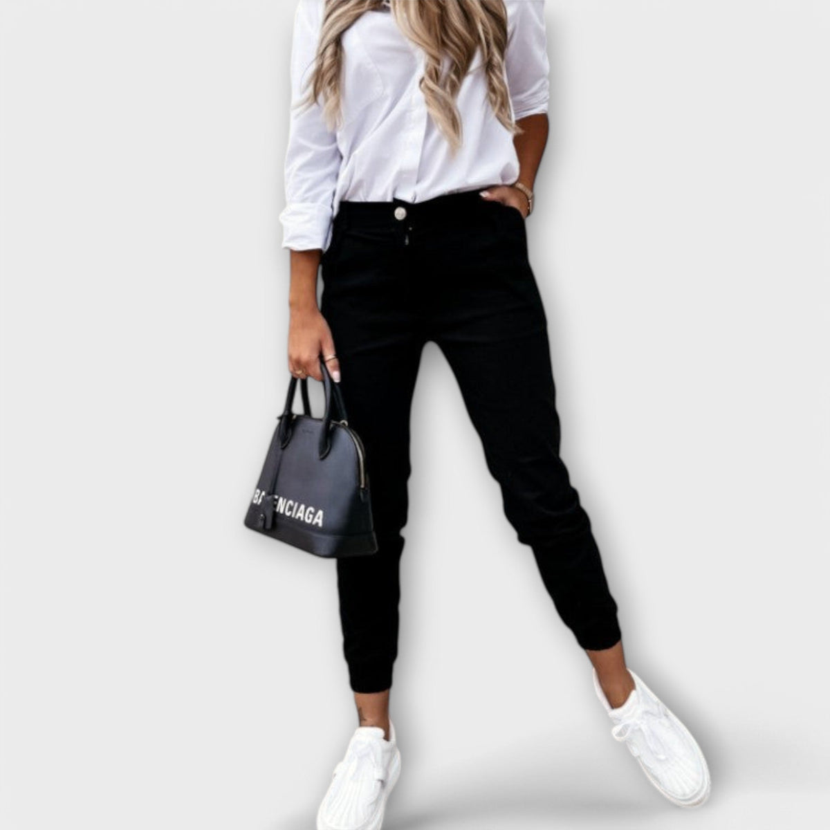 Stretchhose Damen Hoher Bund Formend Beige Schwarz Armeegrün – Melania