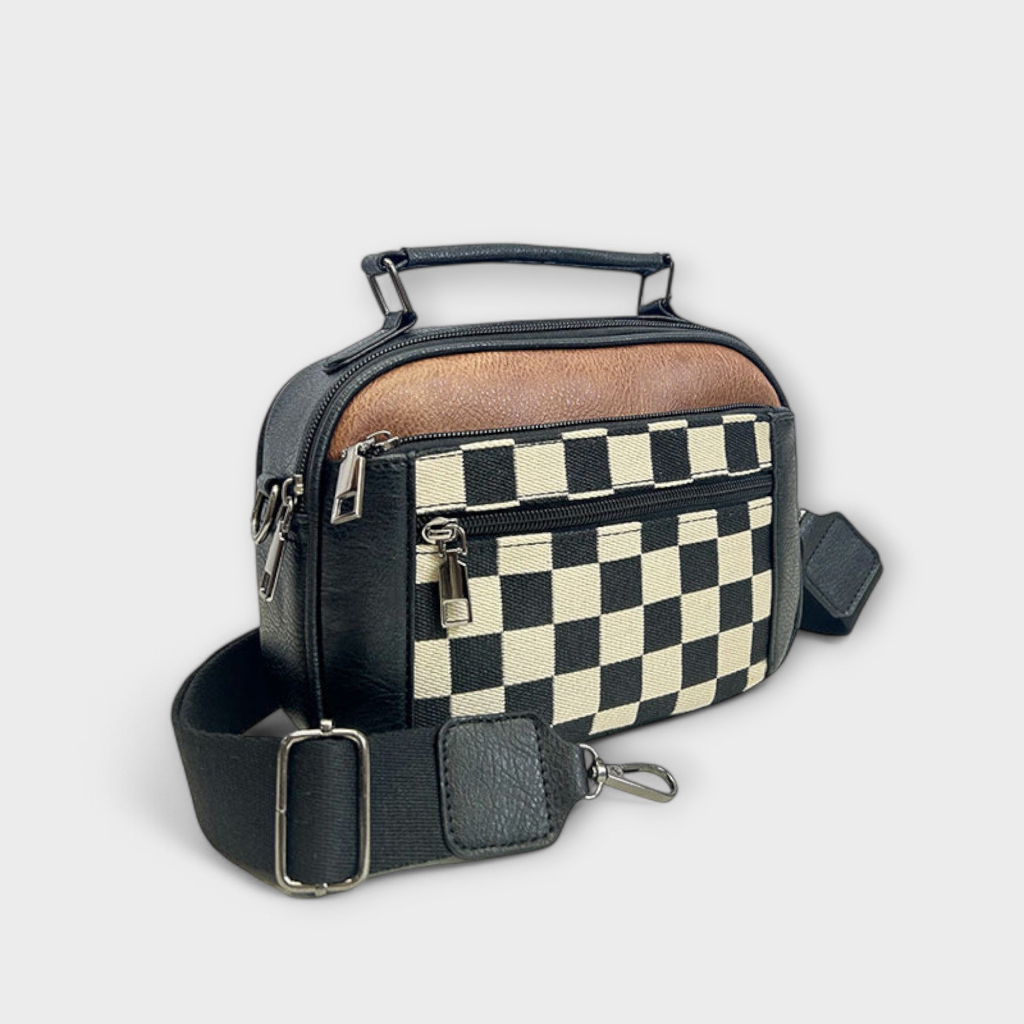 Handtasche Damen Gross Schultertasche Henkeltasche Schwarz Braun – Emilia