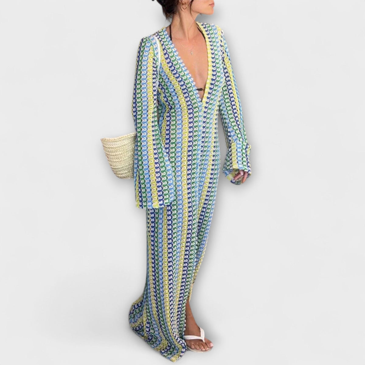Elina – Maxikleid mit V-Ausschnitt und Urlaubsflair
