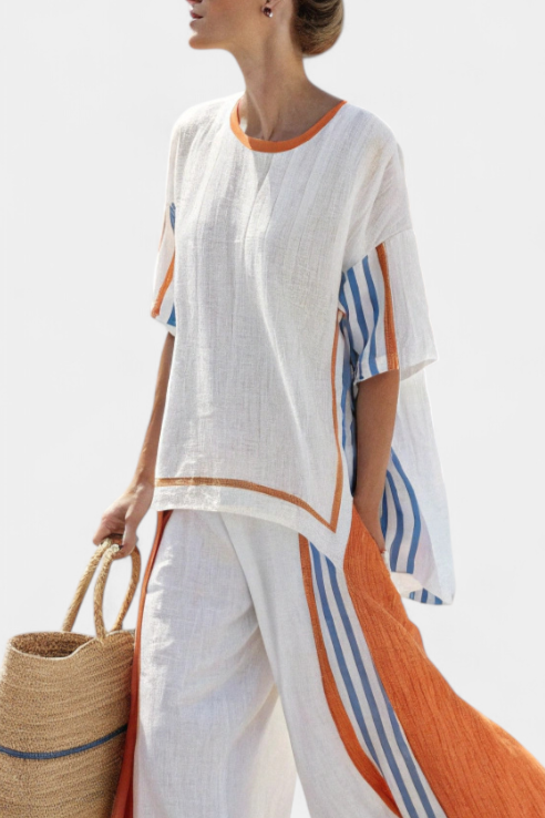 Martina | Elegantes gestreiftes Leinen-Set