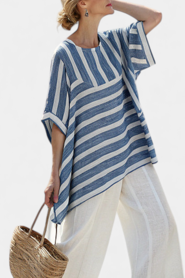 Céline | Blau-weiss gestreiftes Leinen-Set