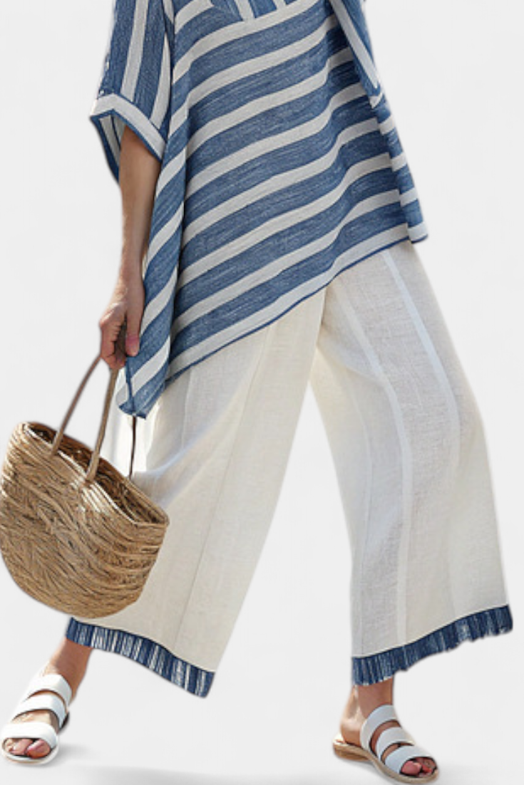 Céline | Blau-weiss gestreiftes Leinen-Set
