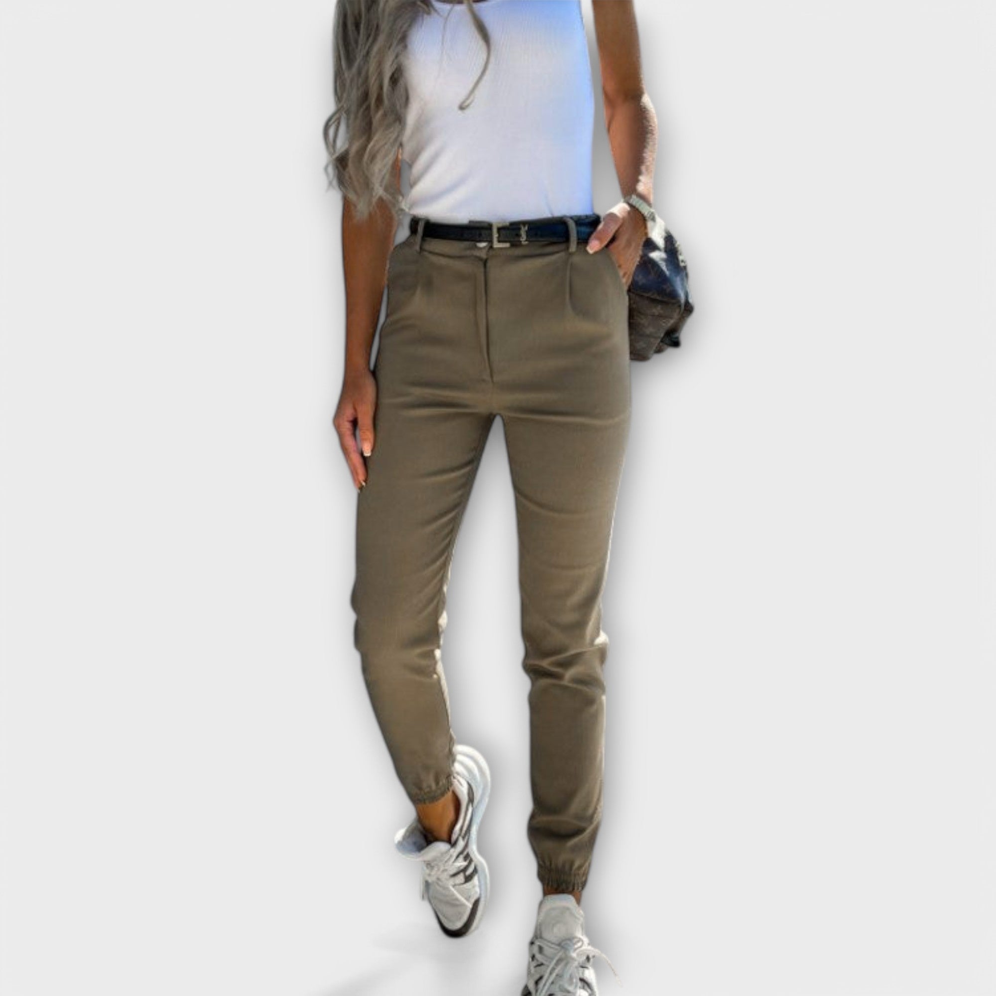 Stretchhose Damen Hoher Bund Formend Beige Schwarz Armeegrün – Melania