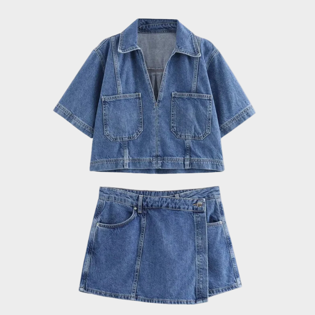 Jeans-Set mit V-Ausschnitt