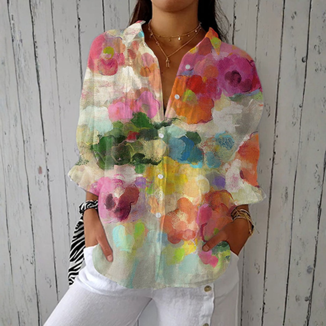 Inês - Elegante Aquarell-Bluse mit floralem Muster