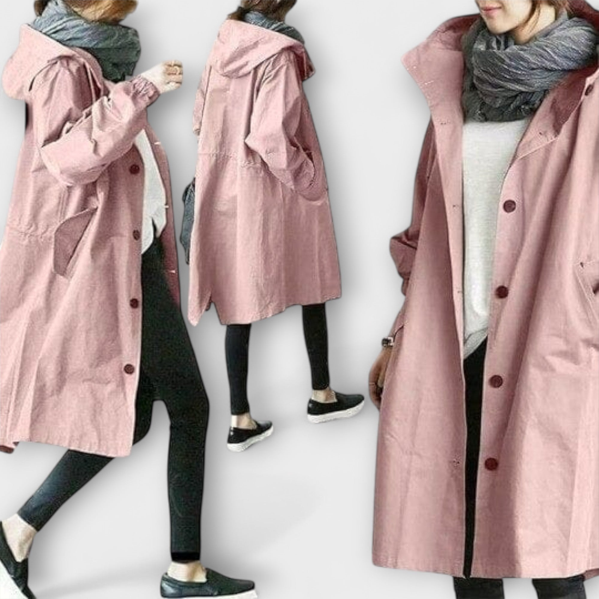 Trenchcoat Damen Wasserdicht Regenmantel Elegant Grau Schwarz – Andréa